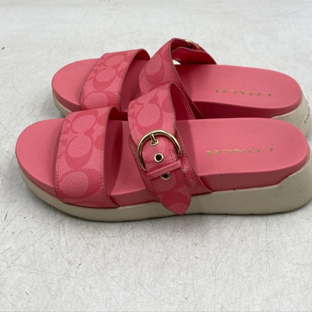Coach Gwen Designer Signature Pink Slide Sandals Strap 7B - Picture 3 of 7